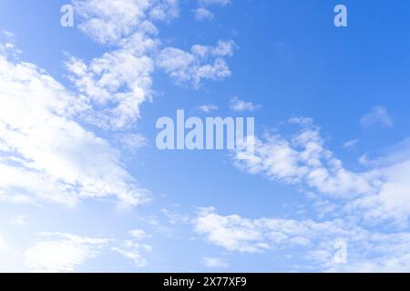 Beautiful blue sky with strange shape of clouds in the morning or evening is used as natural background texture in decorative art work Stock Photo