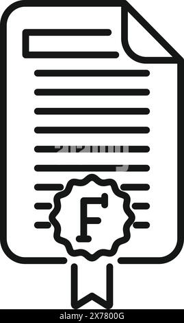 Unsuccessful academic test result icon illustration in simple black and white line art flat design vector, representing failure and poor performance in education and grading system Stock Vector