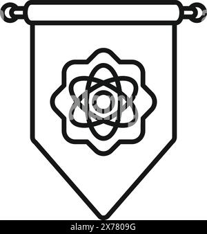 Minimalist black and white vector science emblem banner illustration with atomic symbol for educational classroom decoration and scientific research design in modern monochrome art style Stock Vector