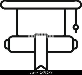 Black and white line art of a rolled diploma with ribbon, suitable for educational themes Stock Vector