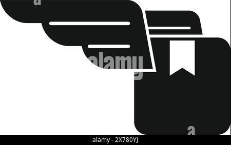 A minimalist vector icon depicting a document with wings in a sleek monochrome design Stock Vector