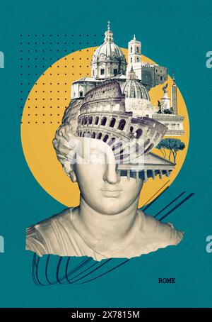Rome famous landmarks collage. The modern art design from best views of Rome, Ital at Europe. Stock Photo