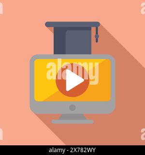 Vector illustration of modern online education concept with elearning. Flat design. And distance education elements. Including computer. Graduation cap. Virtual classroom. Webinar Stock Vector