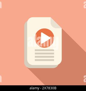 Icon illustration of a multimedia document with a play button, cast in a warm pastel color Stock Vector
