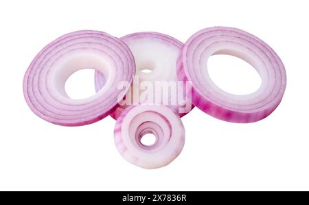 Top view set of red or purple onion slices or onion rings is isolated on white background with clipping path Stock Photo