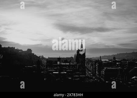 Edinburgh City Skyline moody black and white Stock Photo