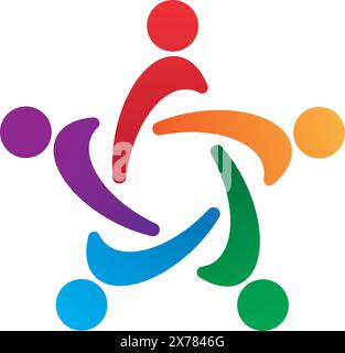 Five Colorful abstract human figures in a radiant formation Stock Vector
