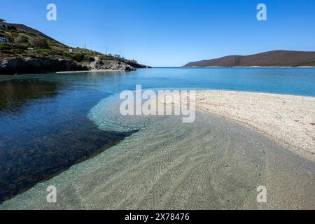 Amazing formations in the pebbeld beach of Megali Ammos, near Karystos town in Euboea island, Central Greece, Europe. Stock Photo