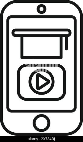 Black outline vector icon representing a smart video doorbell, suitable for digital use Stock Vector
