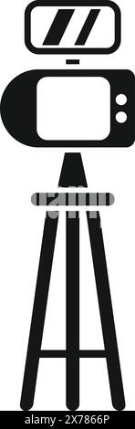 Black silhouette of a classic video camera on a tripod, ideal for film and photography themes Stock Vector