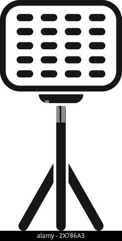 Black and white icon depicting a led panel light on a stand, used in photo and video production Stock Vector