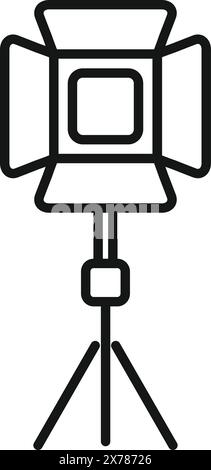 Detailed vector illustration of studio lighting equipment icon for professional photography and video production. Including tripod. Camera. Spotlight Stock Vector