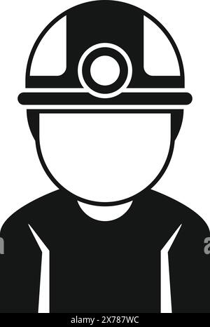 Simplified black and white icon of a person with a mining helmet, suitable for various design use Stock Vector