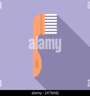 Flat design vector icon of a brown hair comb with shadows on a purple background Stock Vector