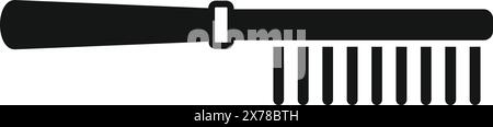 Graphic icon of a simple hair comb silhouette with a handle, in a solid black color Stock Vector