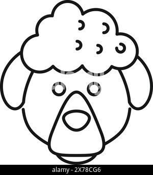 Adorable and playful cartoon sheepdog head in black and white line art style for children education and fun, isolated vector illustration perfect for coloring pages and nursery decor Stock Vector