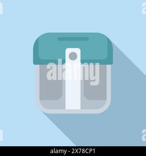 Modern flat design icon showcasing a blue lid plastic lunch box with shadow effect Stock Vector
