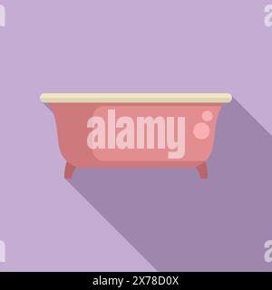 Minimalistic illustration of a classic pink bathtub against a purple backdrop, with a flat design style Stock Vector