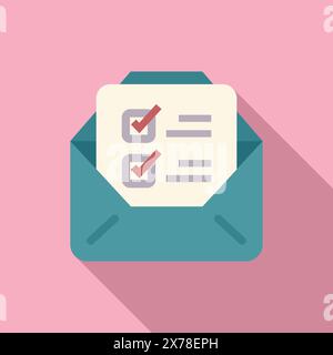 Modern vector illustration featuring a stylized envelope with a completed checklist, on a pink background Stock Vector