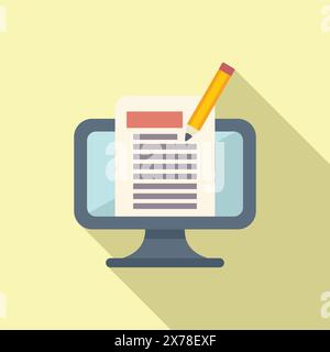 Illustration of modern blogging concept with flat design vector for online content creation and editing on a computer monitor Stock Vector