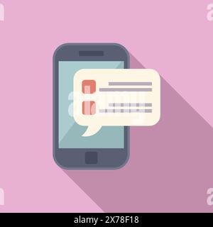Minimalist vector illustration of a mobile phone displaying message notifications on a pink background Stock Vector