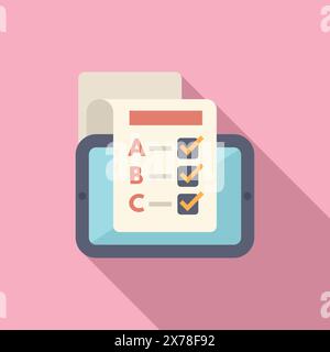 Online quiz concept illustration featuring modern flat design vector icon for elearning, digital tablet, and mobile assessment technology in educational app, virtual course, and distance study Stock Vector