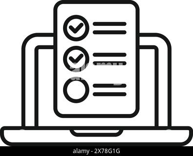 Digital vector illustration of an online checklist concept icon on a laptop screen for task management and organization in a productivity application Stock Vector