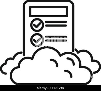 Outline icon depicting a checklist on a cloud, symbolizing cloud computing tasks or services Stock Vector