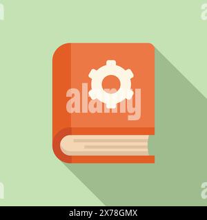 Modern flat design technical education concept icon illustration with vector cogwheel. Engineering book. And gear symbol in orange color. Representing academic knowledge. Expertise Stock Vector