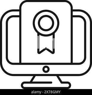 Modern black and white minimalist design online certification achievement icon vector illustration for professional development and accreditation in elearning and digital education on computer monito Stock Vector