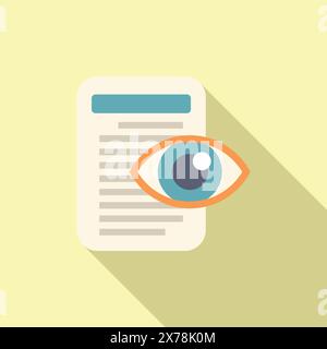 Flat design icon depicting a document under review with a stylized eye symbolizing scrutiny Stock Vector