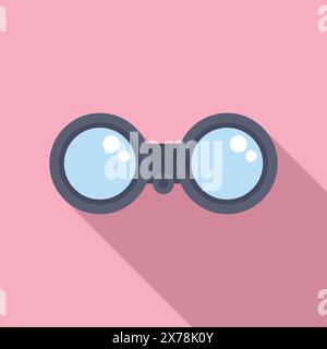 Flat design vector illustration of black binoculars with a soft shadow on a pink background Stock Vector