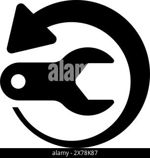 A black icon of a wrench and arrow forming a circle, symbolizing settings or maintenance Stock Vector