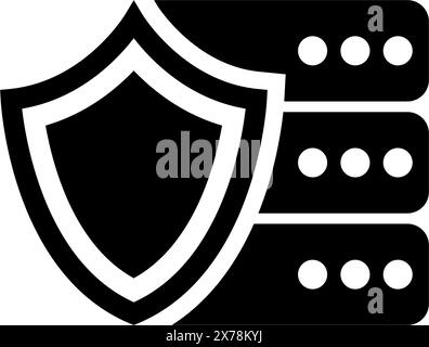 A minimalist, black and white icon depicting a shield shape with a server or database symbol, representing data security and protection Stock Vector