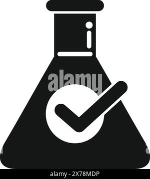 Vector laboratory flask icon approved for scientific research. Quality control. And chemical testing in black and white flat design. Suitable for pharmaceutical. Biotech. Accreditation Stock Vector