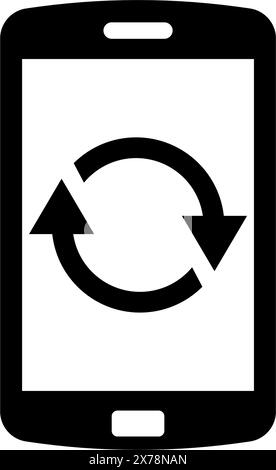 A minimalist icon depicting a smartphone with a circular arrow symbol, representing the concept of synchronization, data transfer or connectivity betw Stock Vector
