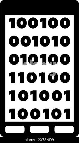 A minimalist graphic design depicting a smartphone screen with a simple binary code pattern, symbolizing the digital age and technological advancement Stock Vector