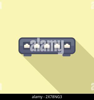 Graphic illustration of a minimalist power strip icon with a modern flat design style and long shadow Stock Vector
