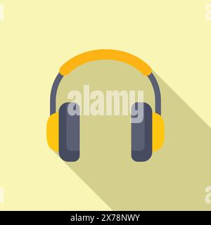 Modern minimalist icon depicting a pair of yellow and black headphones in flat design style Stock Vector