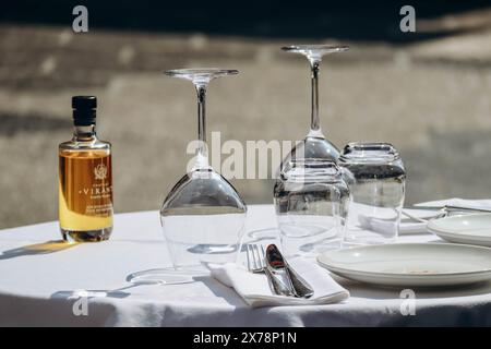 Table in a restaurant in Nice ready for lunch Stock Photo