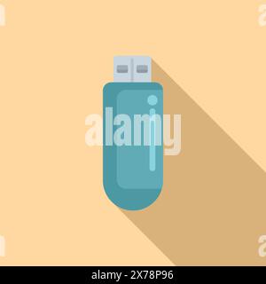 Modern flat design illustration of a blue usb flash drive with shadow on a beige background Stock Vector