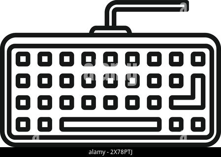 Simple black and white line art vector illustration of a modern computer keyboard Stock Vector