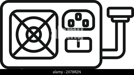Black and white vector image of a computer psu with power socket and cables Stock Vector