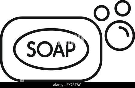 Simple outline drawing of a soap bar with bubbles Stock Vector