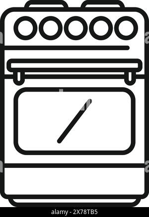 Simple black and white line icon illustration of a modern gas stove with oven Stock Vector