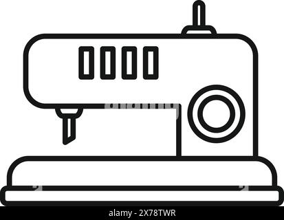 Modern sewing machine icon in simple black and white line art style for tailor, craft, and needlework illustration, perfect for fashion design and textile industry Stock Vector