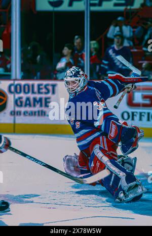 Mike Richter, New York Rangers goalie in a game in 1996. Stock Photo