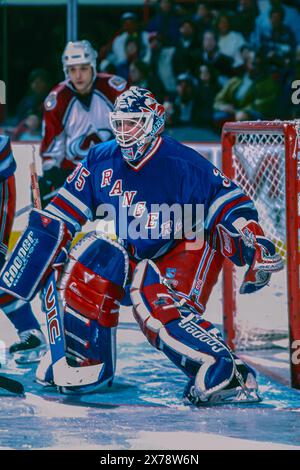 Mike Richter, New York Rangers goalie in a game in 1996. Stock Photo