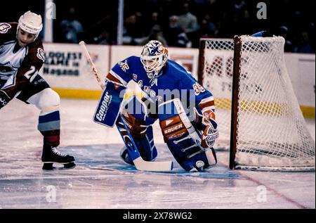 Mike Richter, New York Rangers goalie in a game in 1997. Stock Photo