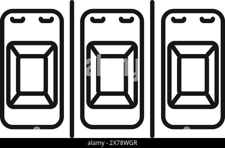 Three line art smartphone icons in a row with blank screen space for design customization Stock Vector
